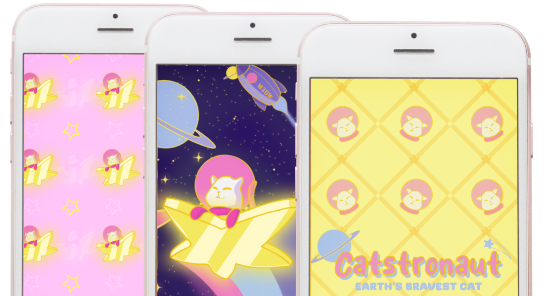 Display banner of Free HD Phone Wallpapers from Mars N' Venus (MnV), featuring Cute Cat Astronaut (Catstronaut).
