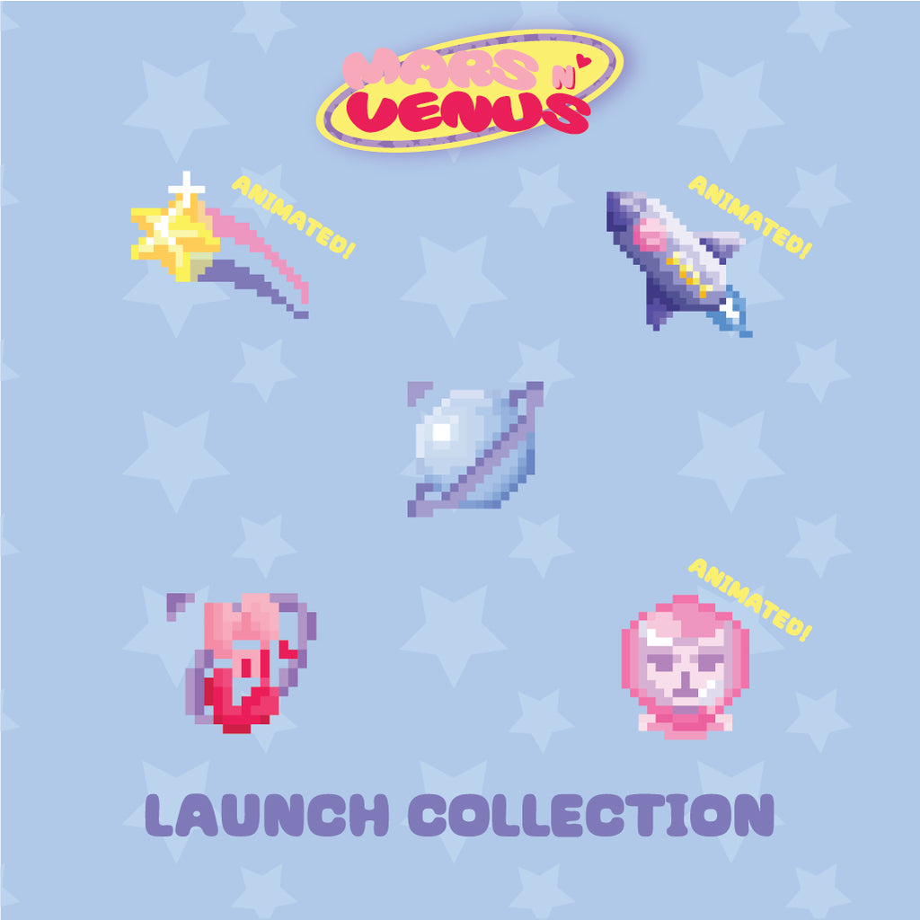 Free Pixel Desktop cursors of Catstronaut (Cute Cat Astronaut) and Mars N' Venus logo.
